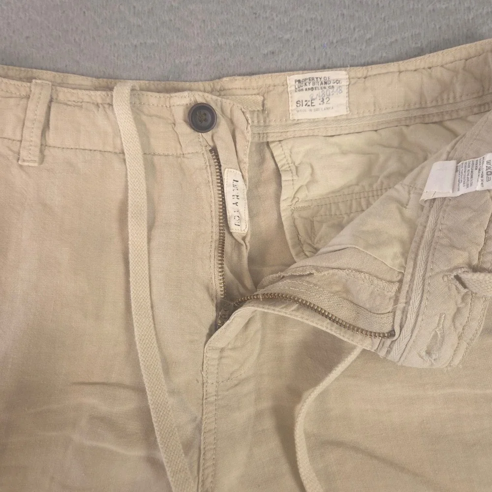 Lucky‎ Brand Shorts Mens 32 Newport Linen Drawstring Straight Leg Summer Khaki